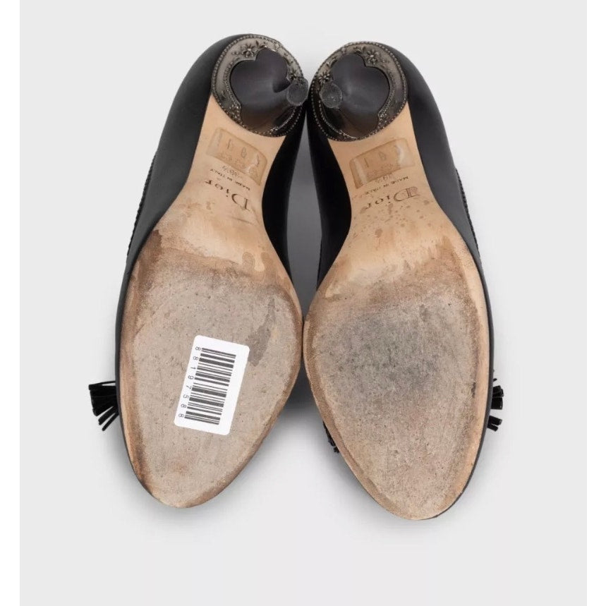Christian Dior Black Leather Sculpted Heel Bow Shoes Sz.39.5 Pre-owned