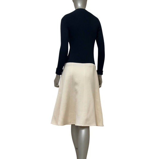 Louis Vuitton Navy & Cream Ribbed Knit Dress, FR 42 Pre-owned