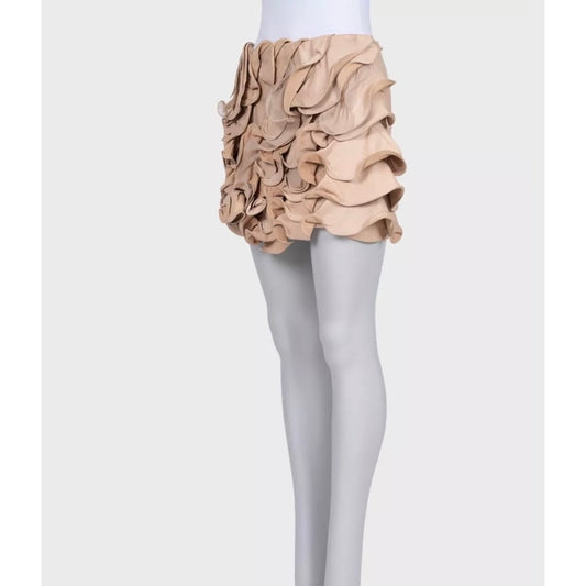 Valentino Beige Leather & Silk Mini Skirt Size M Pre-owned