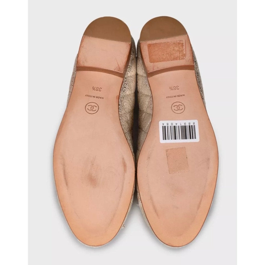Chanel Quilted Gold Leather Ballerina Flats - Size 38.5 Pre-owned