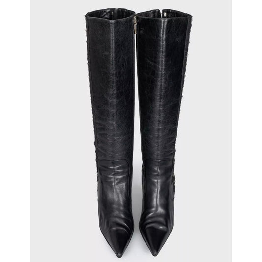 Dolce & Gabbana Black Leather Knee-High Stiletto Boots Sz.38 Pre-owned