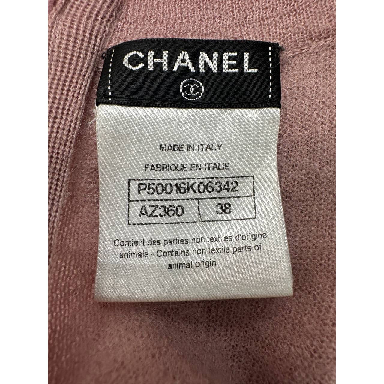 CHANEL 2014 Pink & White Pearl Mohair-Cashmere Dress Sz.38 pre-owned