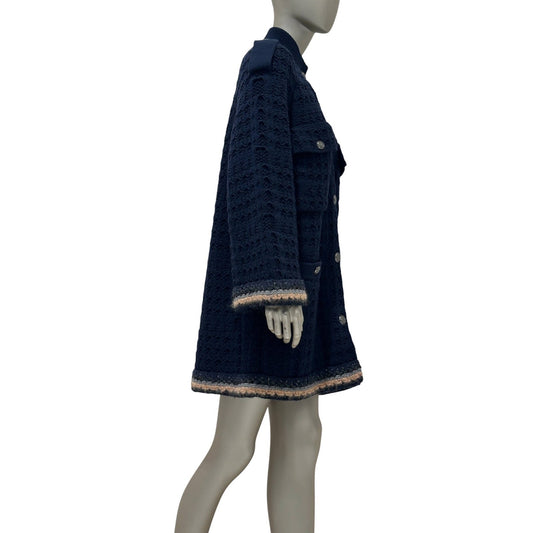 Chanel 13B Black Wool Cashmere Chunky Knit Sweater Coat Sz.38 Pre-owned