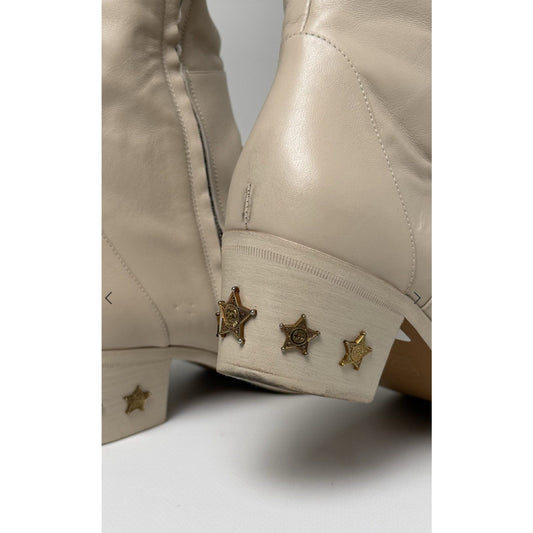 Chanel Beige Leather Paris Dallas Metal Cap Toe Thigh High Boots/Bootie Sz. 40 Pre-owned