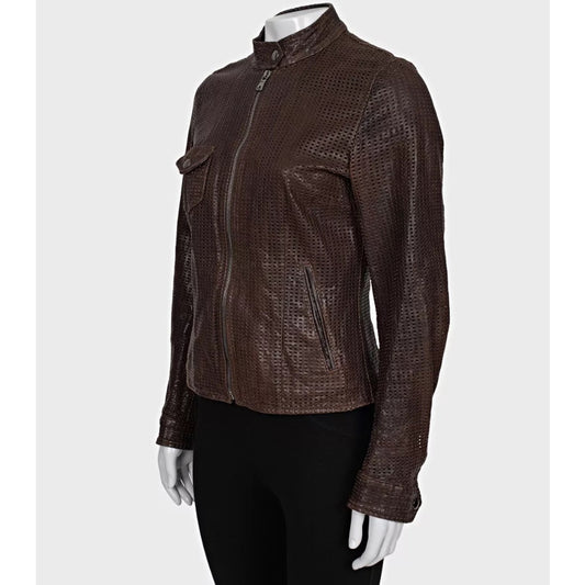 Dolce & Gabbana Brown Perforated Leather Jacket Sz.42/M pre-owned