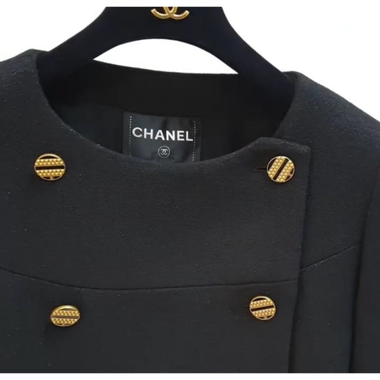 NWOT CHANEL Black Wool 2019 Double Breasted Tweed Jacket Sz.38 Pre-owned