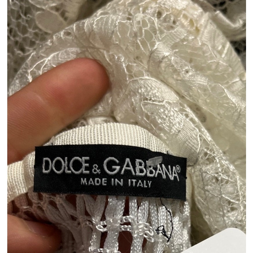 NWOT Dolce & Gabbana White Lace High Collar Dress IT40 S Pre-owned