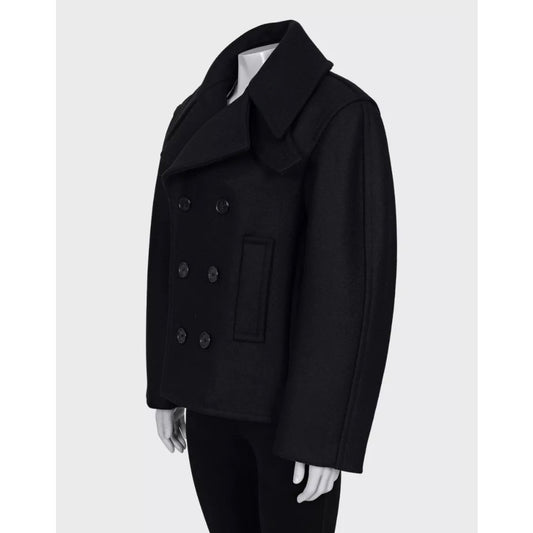 Saint Laurent Black Wool Coat Silk Lining - XL Pre-owned