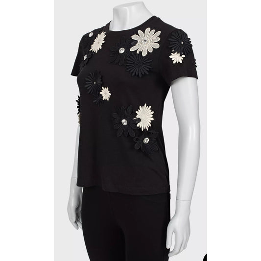 Emanuel Ungaro Black & White Floral Cotton T-Shirt Sz.38 Pre-owned