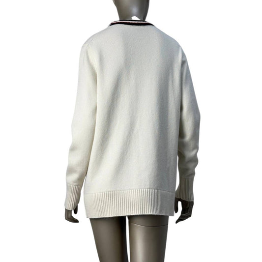 Chanel Ivory Cashmere  Contrast Trim Cardigan Sz 40 Pre-owned