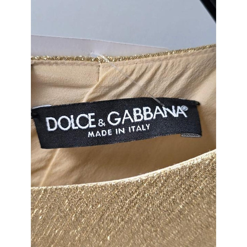 Dolce & Gabbana Gold Draped Fitted Dress - IT 46 / XL Pre-owned