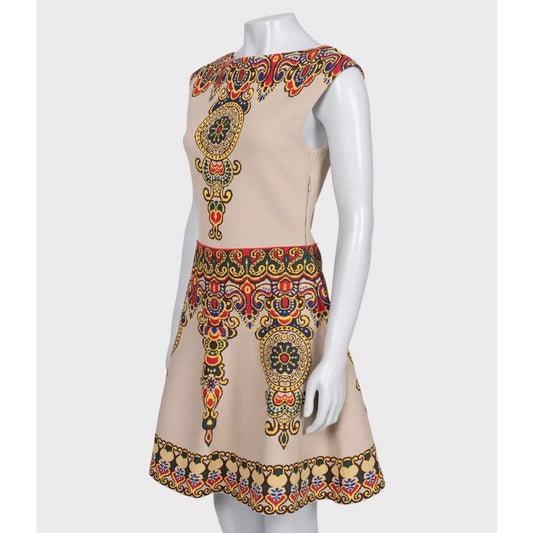 NWOT Valentino Beige Printed Fitted Dress Sz M Pre-owned