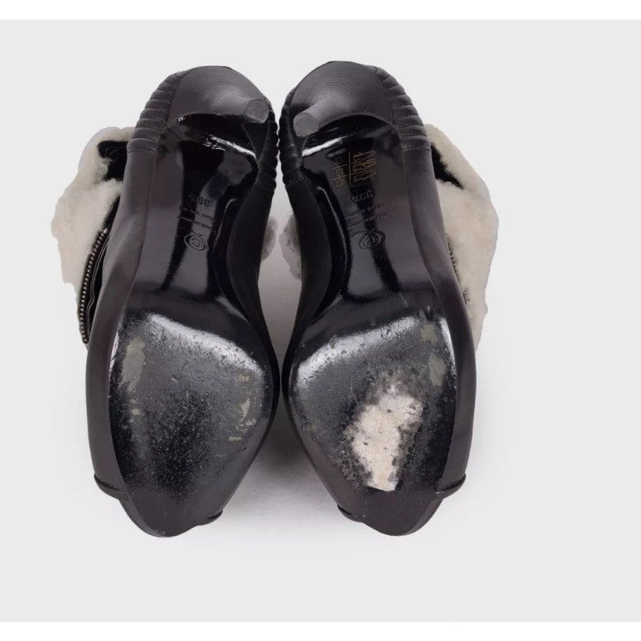 Alexander McQueen Black Leather Shearling Ankle Boots Sz.39.5 Pre-owned