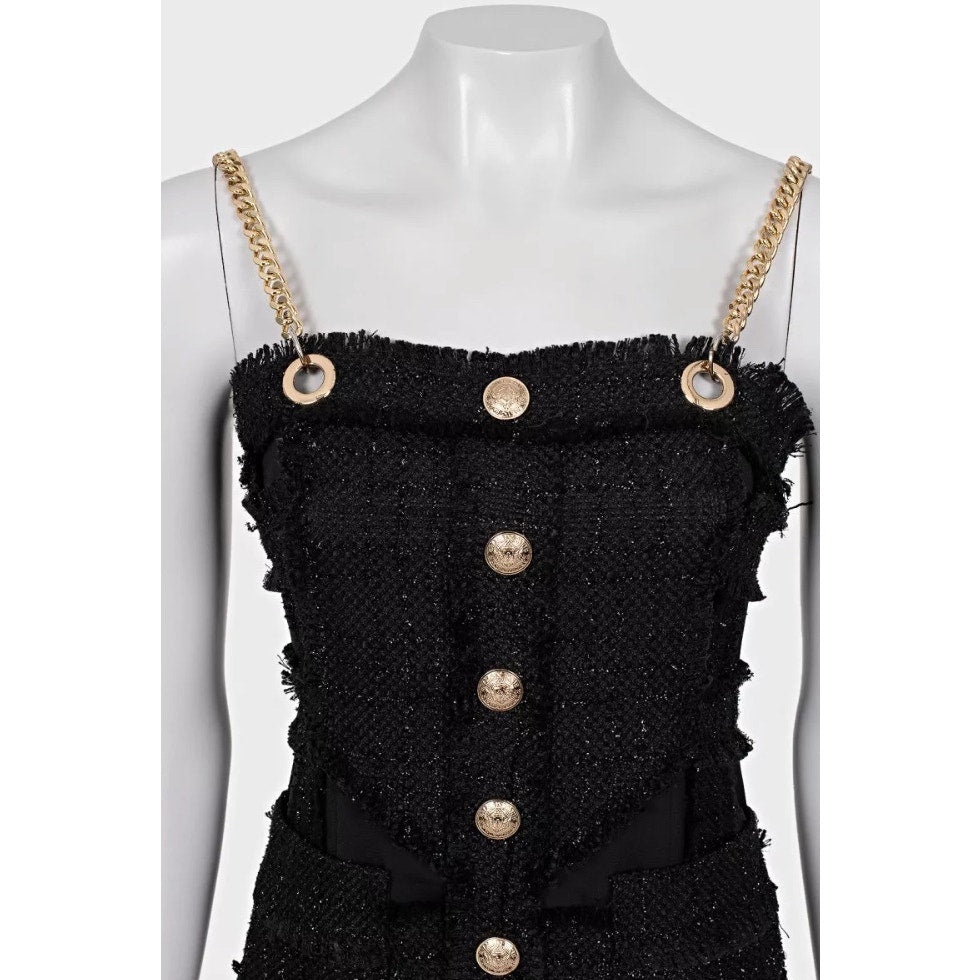 Balmain Black Gold Straps Dress  Sz.S Pre-owned