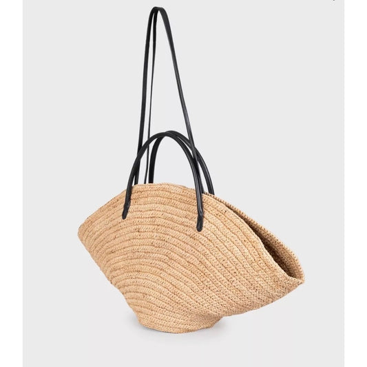 NWT Jil Sander Sombrero Straw & Leather Tote Bag Pre-owned