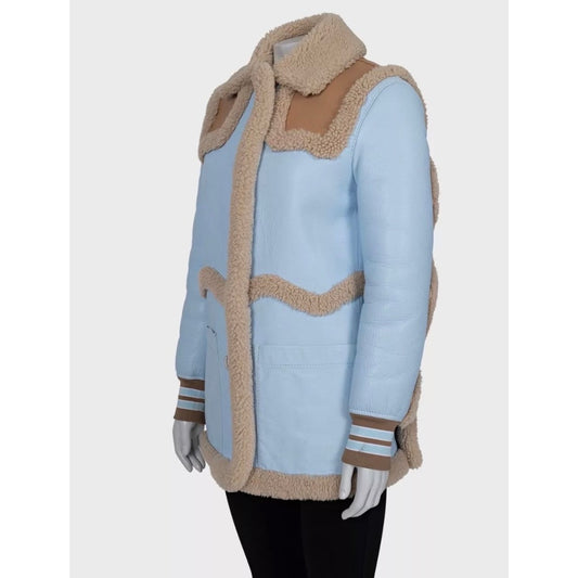 Burberry Blue Sheepskin Leather Coat UK4 XXS Pre-owned