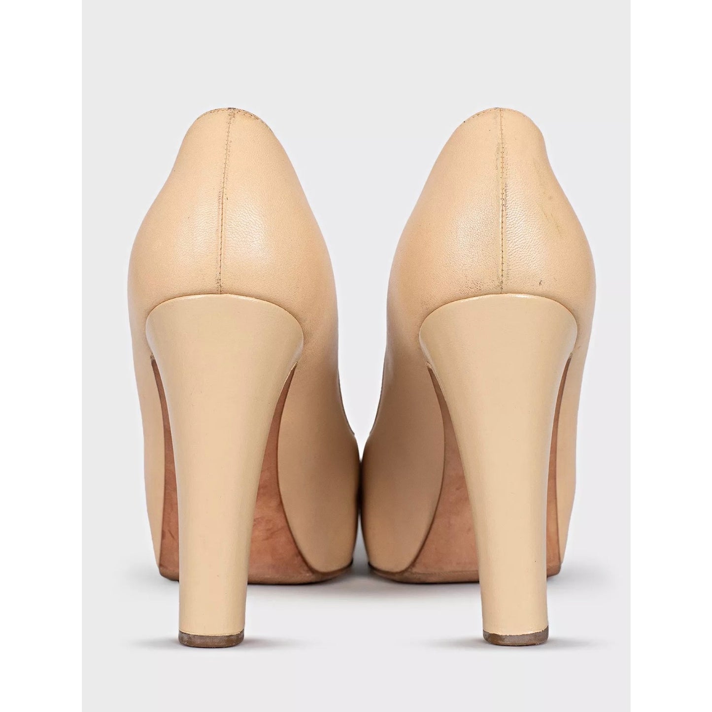 Chanel Beige Leather Block Heel Pumps - Size 39.5 Pre-owned