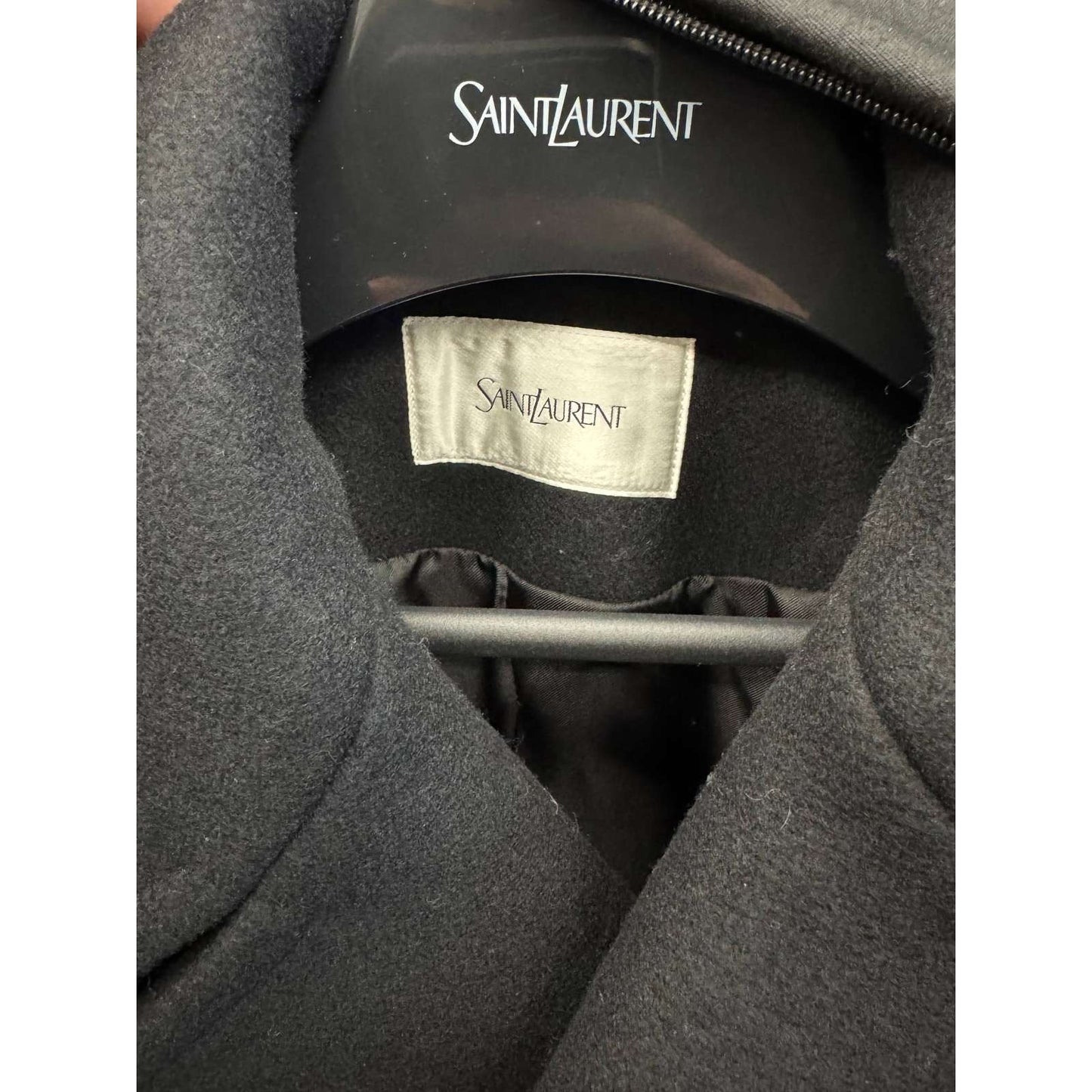 Saint Laurent Black Wool Coat Silk Lining - XL Pre-owned