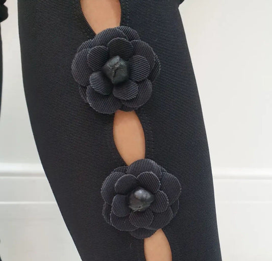 Chanel Black Textile Camellia  Over The Knee Sokcks Boots  Sz. 38,5