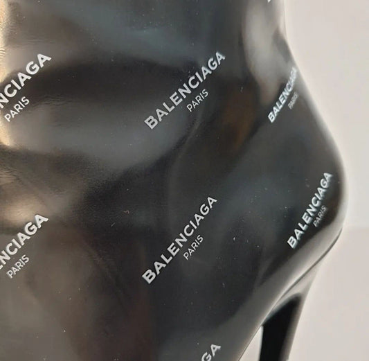 Balenciaga Knife Black Patent Leather Logo Print Booties  Sz.38