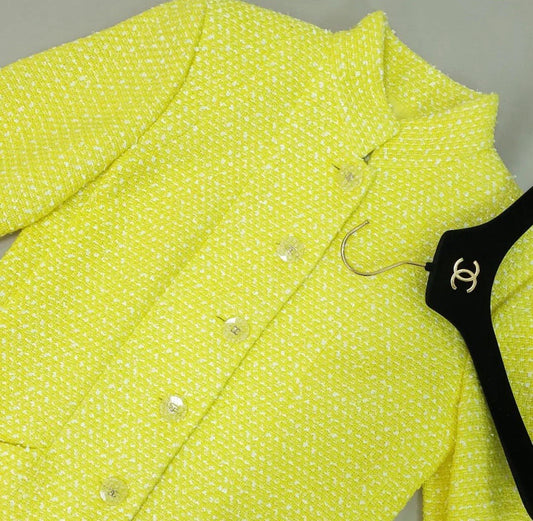NWOT Chanel 19S Yellow Tweed Jacket Sz.38
