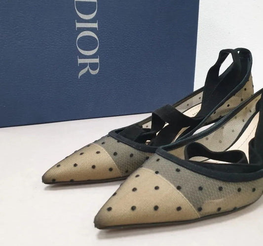 Christian Dior Black Mesh Suede D Polka Dot Pumps sz.38