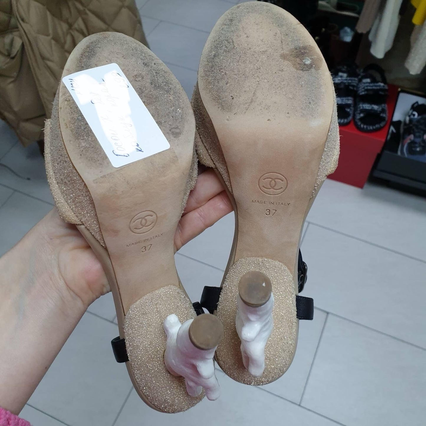 CHANEL 2012 BEIGE SAND CORAL HEEL SANDALS  Sz.37