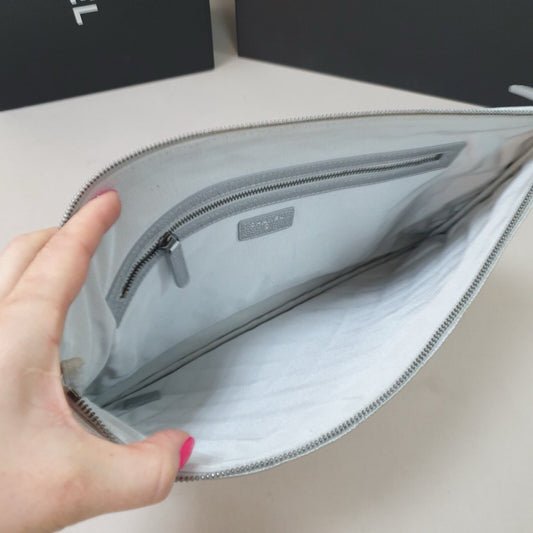 Chanel Silver Grain Leather Clutch Bag