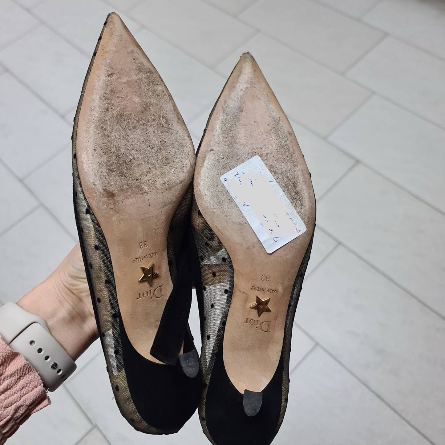 Christian Dior Black Mesh Suede D Polka Dot Pumps sz.38