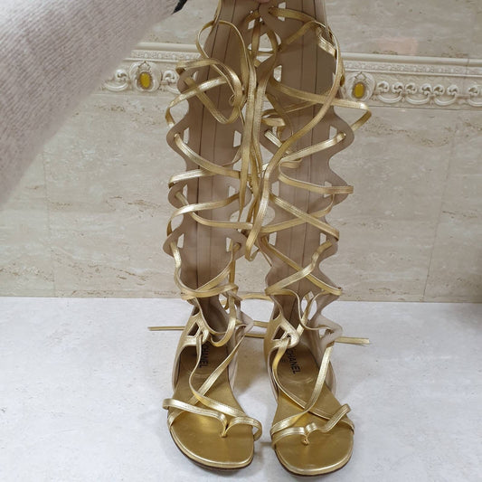 Chanel Gold Gladiator Sandals  Sz.38