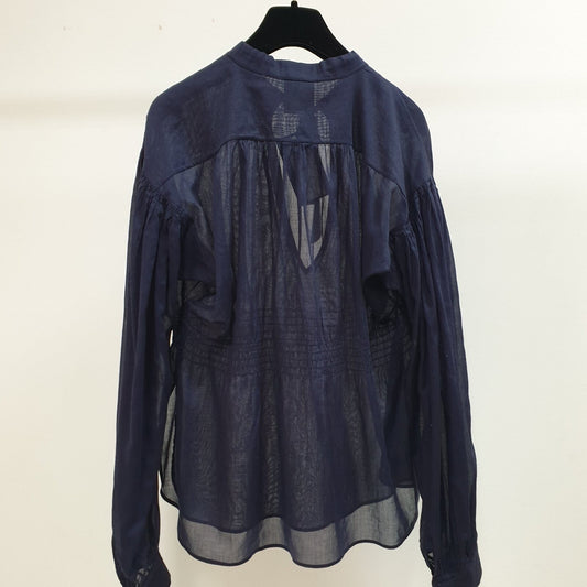 CHANEL Navy Blue Cotton Waist 2 Cc Logo Buttons Blouse Top Sz.36