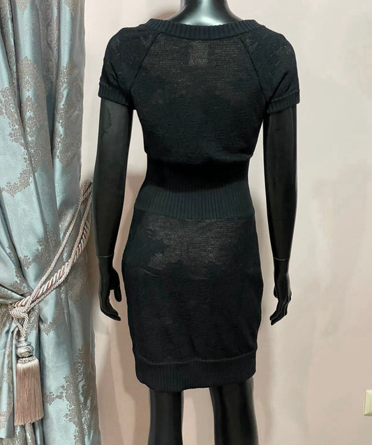 Chanel Black Knit Short Sleeve CC Button Mini Dress Sz.40