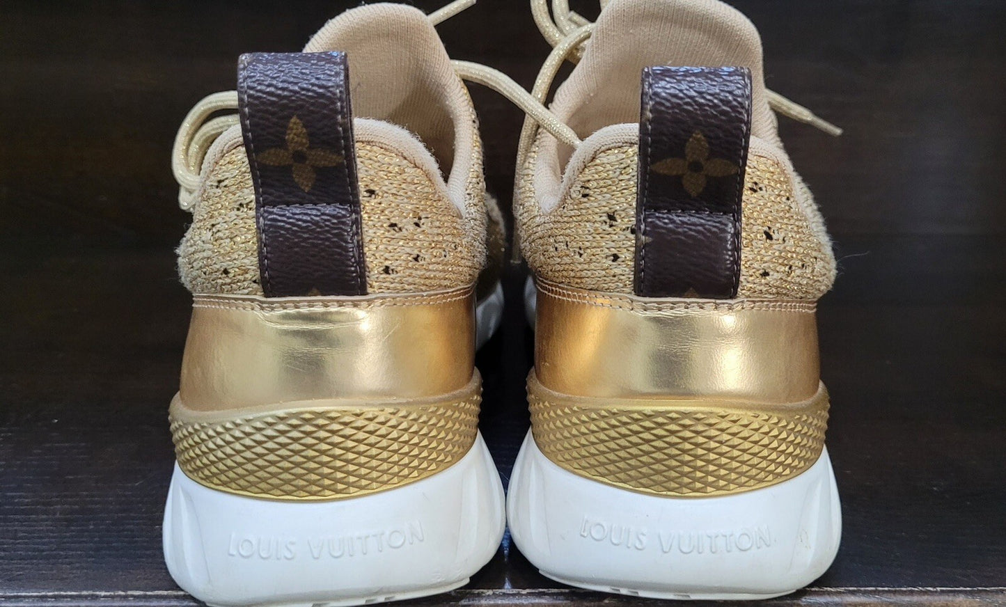 Louis Vuitton Gold Knit Fabric Leather Aftergame Sneakers Sz.40