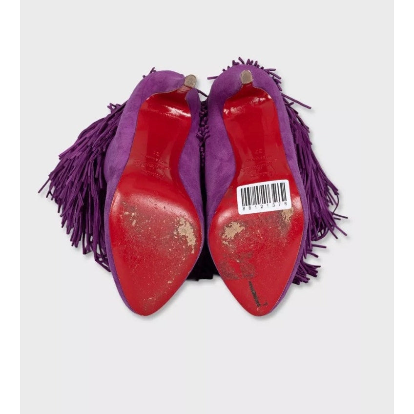 Christian Louboutin Purple Suede Stiletto Fringe Boots Sz.37 Pre-owned
