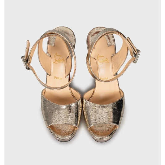 Christian Louboutin Gold Print Stiletto Sandals Size 36 Pre-owned