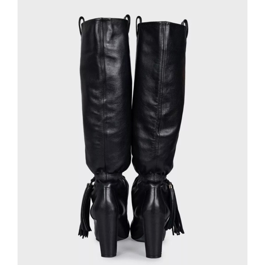 Celine Black Leather Fringe Tapered Boots - Size 38 Pre-owned