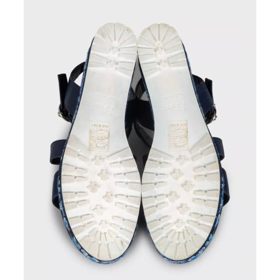 Christian Dior Embroidered Leather Platform Sandals Sz.38 pre-owned