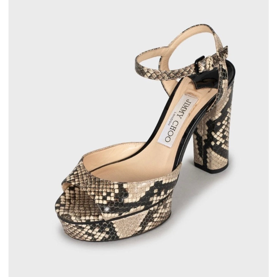 Jimmy Choo Animal Print Leather Block Heel Sandals 36 Pre-owned