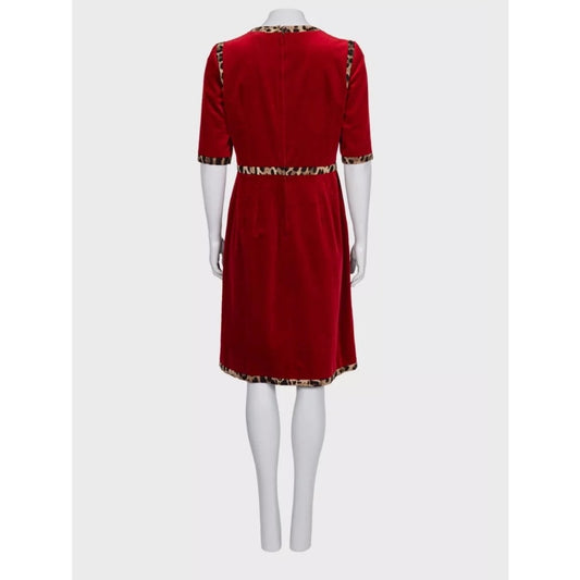 Dolce & Gabbana Red Velvet Animal Print Dress Sz.46/XL pre-owned