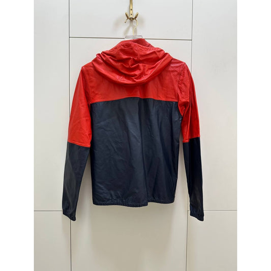 Celine Red & Navy Leather Color Block Hooded Jacket Sz.38 pre-owned