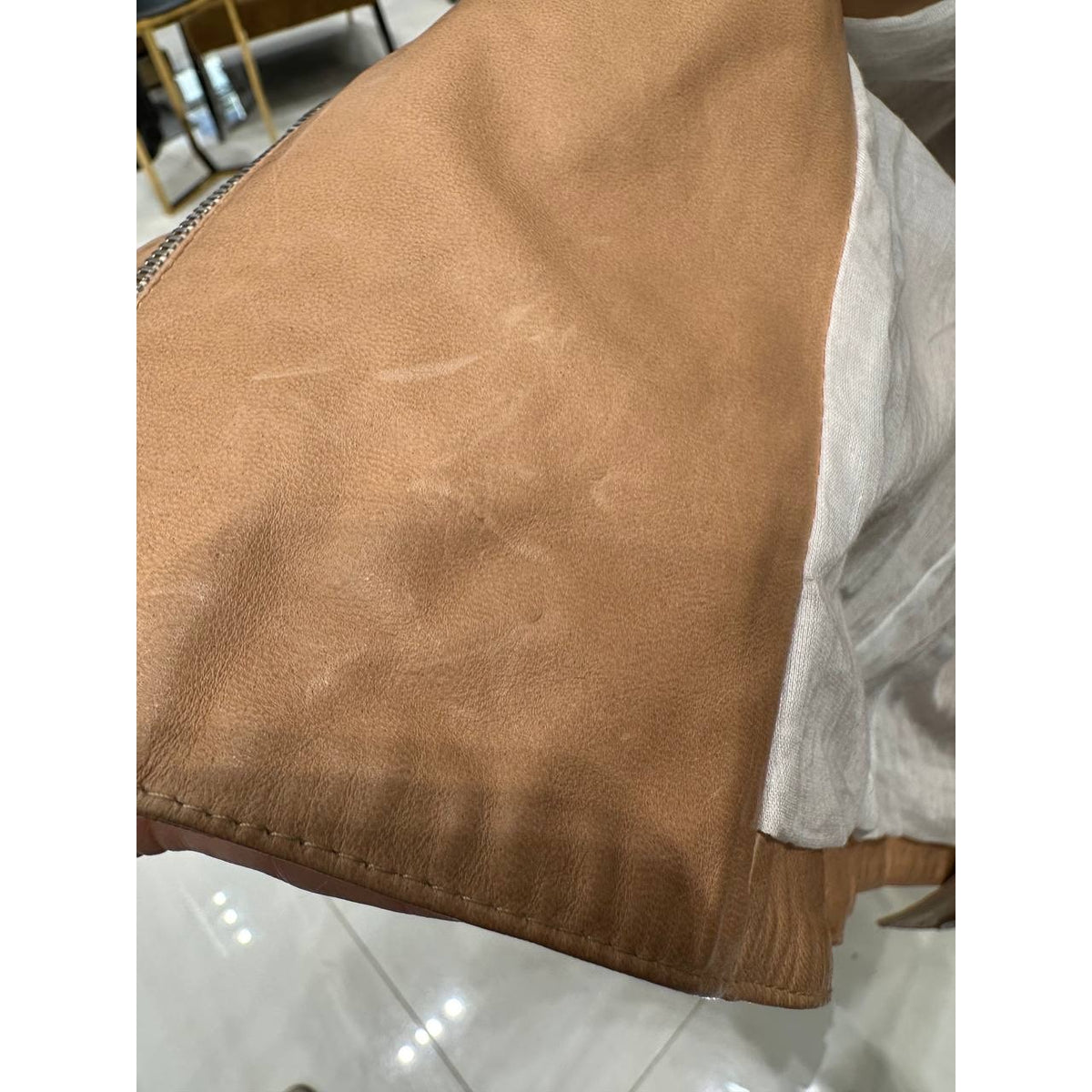Fendi Beige Leather Jacket Woven Sleeves IT 42 Pre-owned