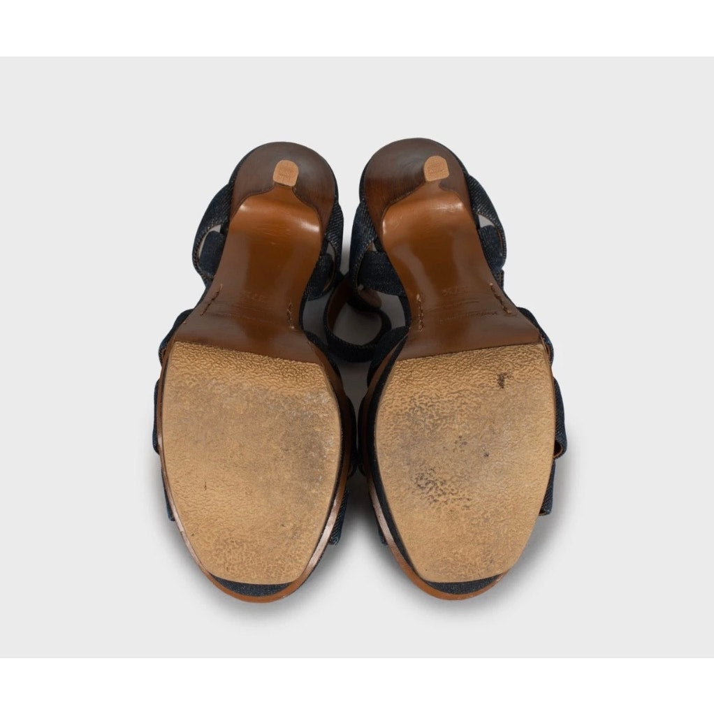 Stylish Saint Laurent Tribute Denim Sandals - Size 37.5 Pre-owned