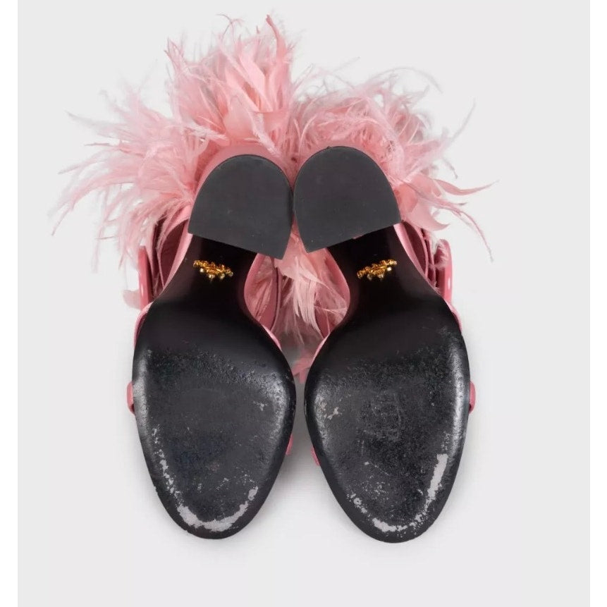 Prada Feather-Embellished Textile Sandals Sz.40 Pre-owned