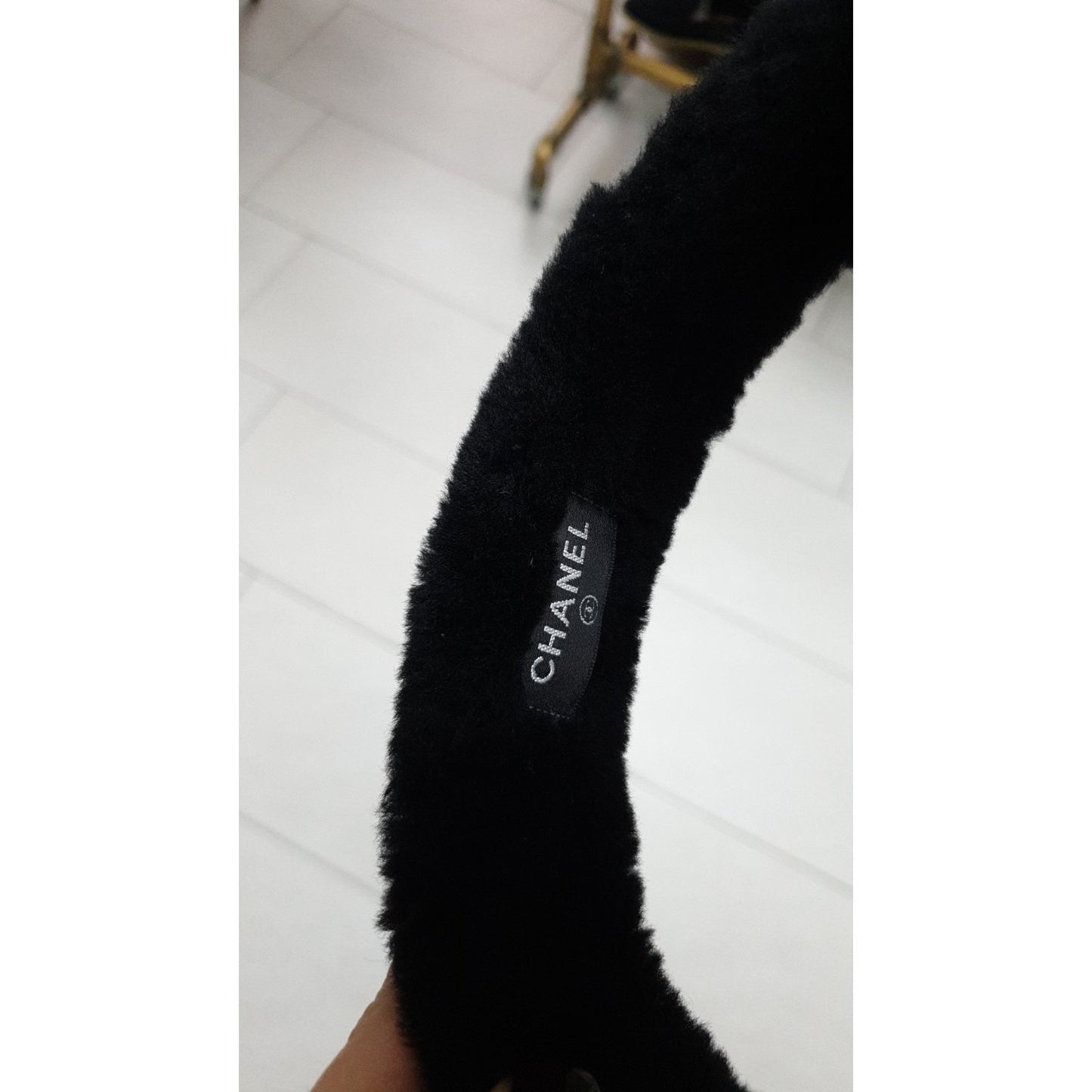 Chanel 2025 CC Shearling Black & White Earmuffs Pre-owned