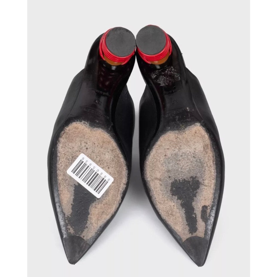 Balenciaga Black Leather Pointed Toe Mules Size 38 Pre-owned