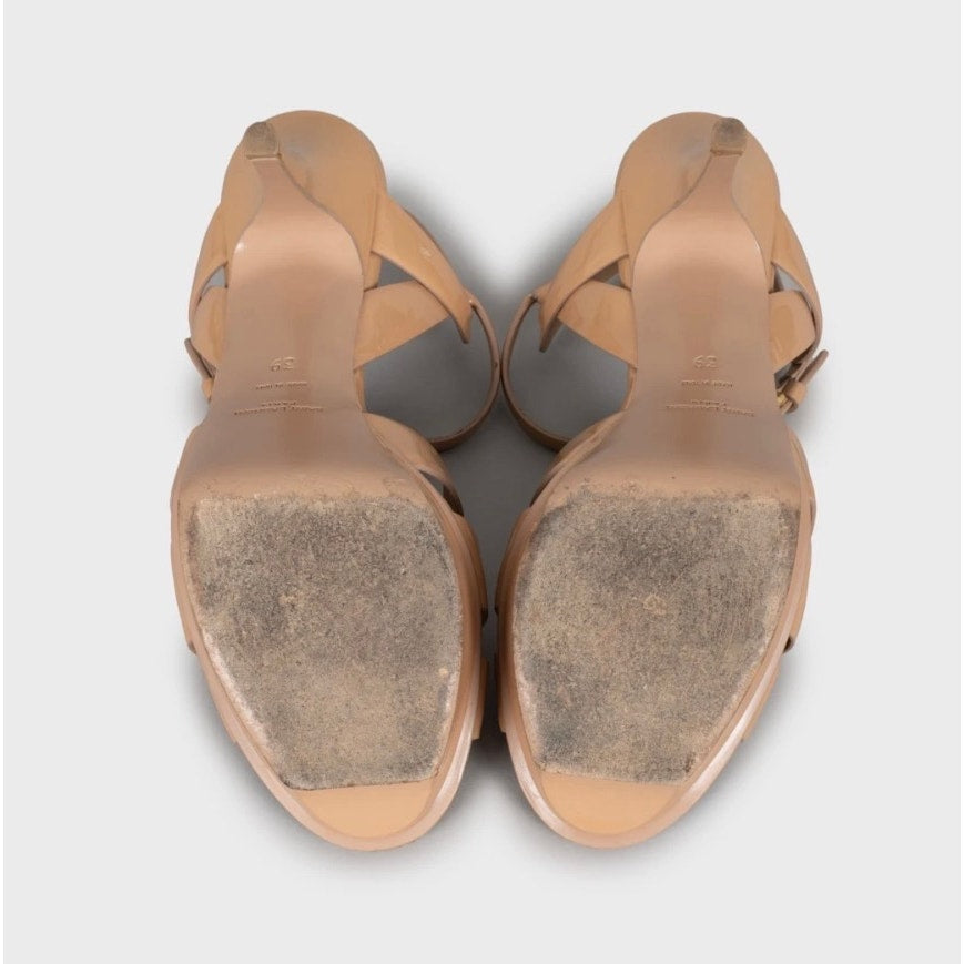 Saint Laurent Beige Patent Leather Wedge Sandals - Size 39 Pre-owned