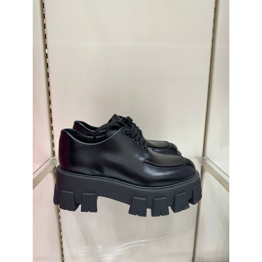 Prada Monolith Brushed Leather Derby Shoes Sz.36.5 Pre-owned