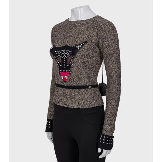 Sonia Rykiel Brown Crystal Embellished Wool Cashmere Sweater Sz.36 pre-owned