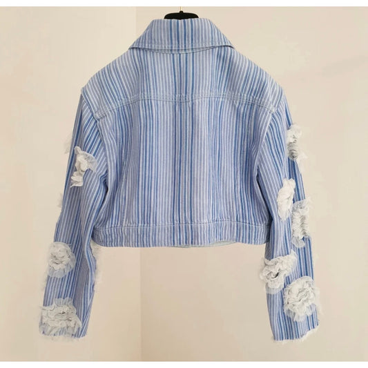 Chanel 2018 Striped Denim Jacket, Size 46 Pre-owned