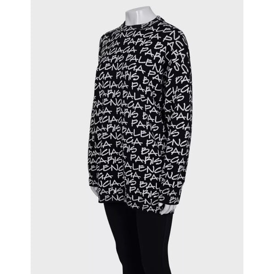 Balenciaga Black Oversize Logo Print Wool Sweater sz.S pre-owned